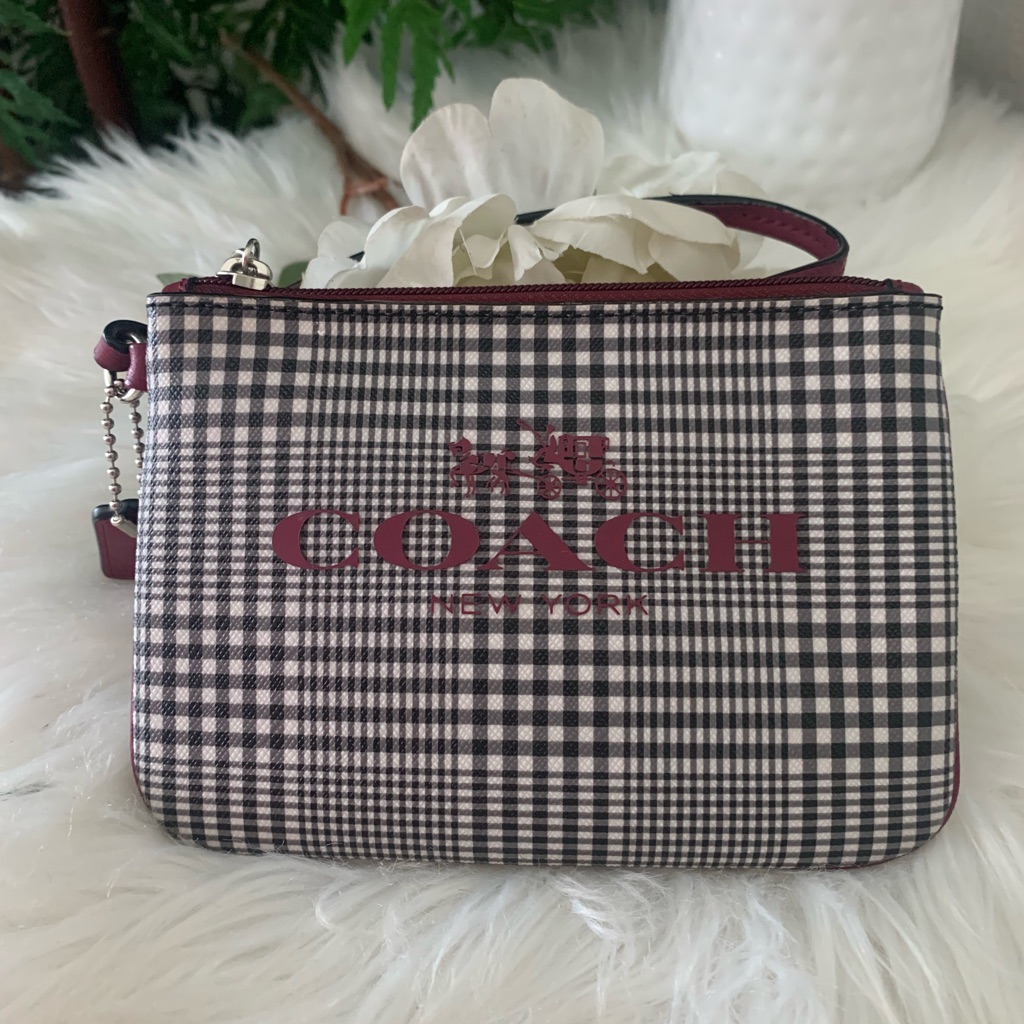 Coach Canvas Horse & Carriage Slim Wristlet Cranberry Multi F52142